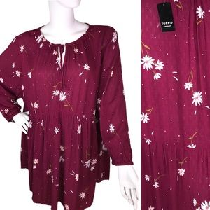Torrid 3 Juicy Berry Peasant Tie Neck Tuni-Blouse